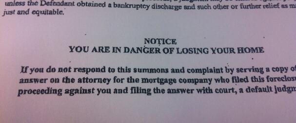 If you're not paying your mortgage, and you live in a judicial foreclosure state, at some point you will be served a foreclosure complaint and summons. Those are the documents your lender is required to give to you and file in court to move forward with foreclosure. Receiving them means you're now the defendant in a civil lawsuit.